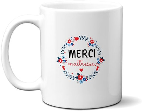 DECOHO - Mug en céramique Merci Maîtresse - Céramique, 33 cl - Imprimé en France - Blanc
