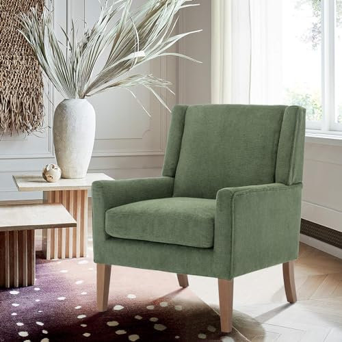 COLAMY Sessel Moderner Ohrensessel für das Wohnzimmer, gepolsterter Stoff-Akzent-Fauteuil, Einzelsessel mit Lounge-Sitz und Holzbeinen für Schlafzimmer/Büro/Leseecken (Grün)