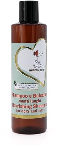M' MA PETS Shampoo e Balsamo Cani e Gatti 2 in 1 250ml – Adatto per Manti Lunghi – Detergente e Profumato – Nutriente e Lucidante – Facilita la Pettinatura e Fornisce Morbidezza - Made in Italy