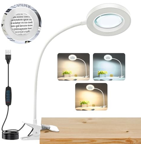 NZQXJXZ Lampe loupe avec 3 Modes de Couleur - 10X loupe de Lecture à Clip métallique avec lumière alimentée par USB pour Les Circuits imprimés, la réparation, l'artisanat, la Lecture, la Couture