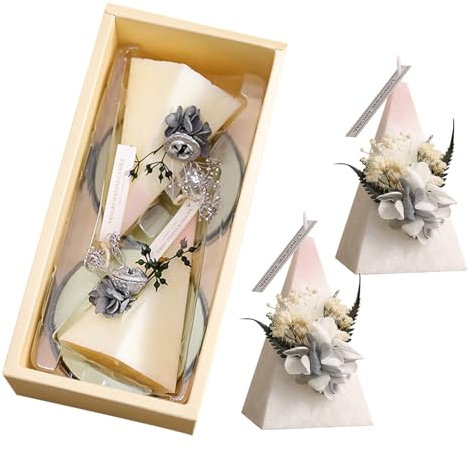 2 candele a forma di albero di Natale, candele a tema natalizio, forma geometrica, candele di cera per aromaterapia, con confezione regalo, per decorazioni natalizie da tavolo (bianco)