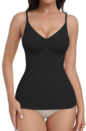 EUYZOU Womens Tummy Control Shapewear Tank Tops Seamless V-Neck Compression Tank Tops Body Shaper Camisole, Black L