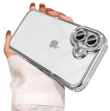 Reownest Klar Kompatible mit für Handyhülle iPhone 16 Hülle Cute Aesthetic Flash Luxus Glitter Bling Diamant Stoßfeste und Kameraschutz Case Cover für Frauen Mädchen-Silber