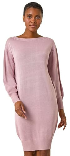 Roman Originals Knitted Jumper Dress for Women UK Ladies Stretchy Knit Knitwear Autumn Winter Casual Smart Pull On Work Long Sleeves Slouch Flattering Above Knee Short Length - Light Pink - Size 18