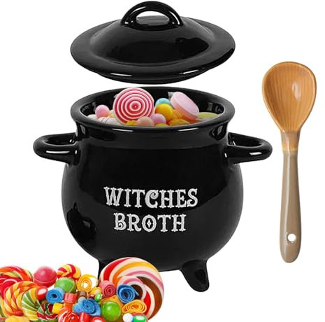 Nuyhgtr Halloween Cauldron Ceramic Black Soup Dipping Cauldron Decor