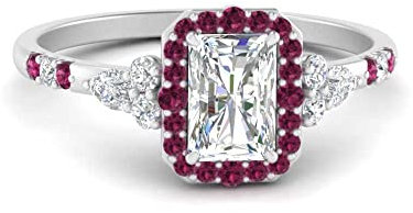 CaratYogi Bague de fiançailles Halo Edwardian Argent Sterling Saphir Rose créé Radiant façonner Petites bagues de fiançailles réglage des Broches Taille 60