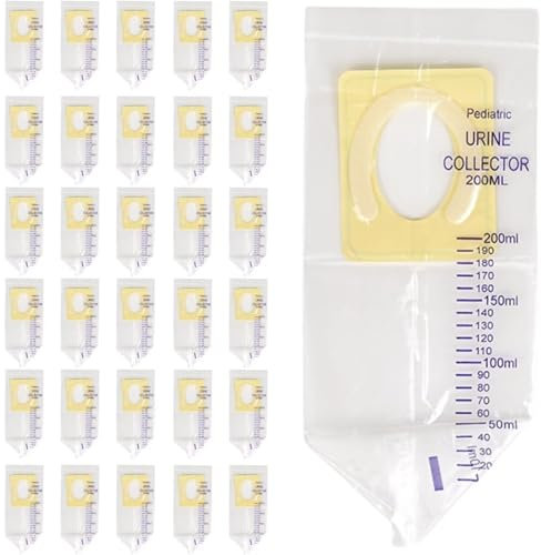 GGAUBAIFI 30 Pièces Collecteurs de Sacs d'Urine Pédiatriques, Pochette Transparente Jetable pour Bébé, Sacs Pipi Individuels, Anti-déversement, Urine de Bébé avec Surface Adhésive, 200 ML