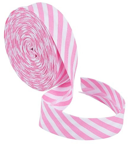 BENECREAT 10m Schrägband Mit Rosa Weißen Streifen, 20mm Breites Gestreiftes Band Aus Polyester Twill Gestreiftes Paspelband Zum Nähen von DIY Kleidungsstücken Säumen Paspelieren Und Quilten