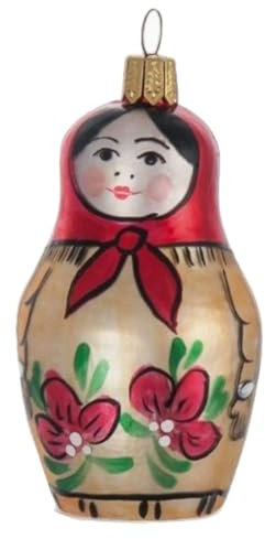 itsisa Baumschmuck Matroschka H:8,5 cm - Weihnachtskugel russische Schachtelpuppe, mundgeblasen und handbemalt, Weihnachtsdeko, Weihnachten