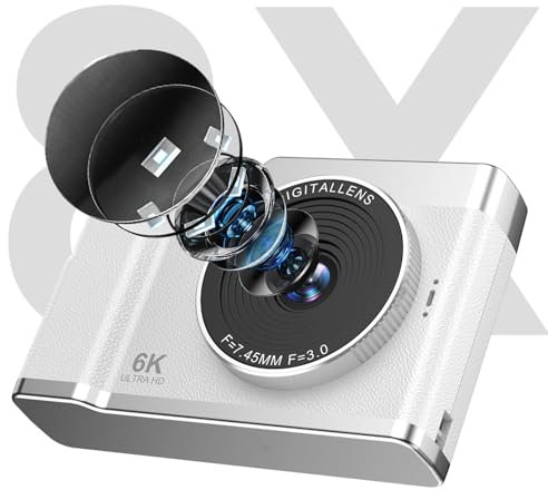 Nuova Fotocamera Digitale di Aggiornamento, Fotocamera HD 1080p, 48 MP Zoom Zoom Posteriore Posteriore a Doppia Lente Filtri Multipli Anti Shake Portable Portable Compact (WHITE)