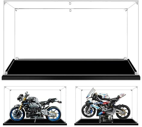 AAABOX 50x20x35cm Groß Vitrine, 3mm Dick Transparente Acryl Schaukasten für Lego Technic BMW M 1000 RR Motorrad 42130 Yamaha MT-10 SP 42159 Ducati Panigale V4 S 42202