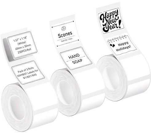 NIIMBOT 3 Rolls Labels Stickers for B1/B2/B21/B3/K2/K3/K4 Printers | 40x30mm 230Pcs/Roll, Waterproof Labels Thermal Printer Labels with Self-Adhesive for Office, Commercial & Business Use