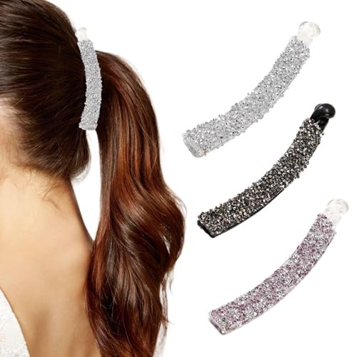 3 Piezas Pinzas para Cabello en Forma de Plátano, Pinza de Pelo de Plátano Mujer, Pinzas Tipo Banana con Cuentas de Strass, Pinza Antideslizante para Coleta, para cabello grueso y rizado