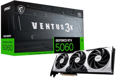 MSI Gaming RTX 5060 8G Ventus 3X OC Grafikkarte (8 GB GDDR7, 128 Bit, Extreme Leistung: 2550 MHz, DisplayPort x3 2.1a, HDMI 2.1b, NVIDIA Blackwell Architecture)