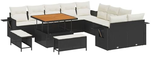 vidaXL Gartensofa-Set mit Kissen 13 pcs Schwarz Poly-Rattan, Modulare Garten- und Terrassenmöbel, Leichter Sofaset, UV-beständige Materialien, vielseitige Outdoor-Sitzgruppe