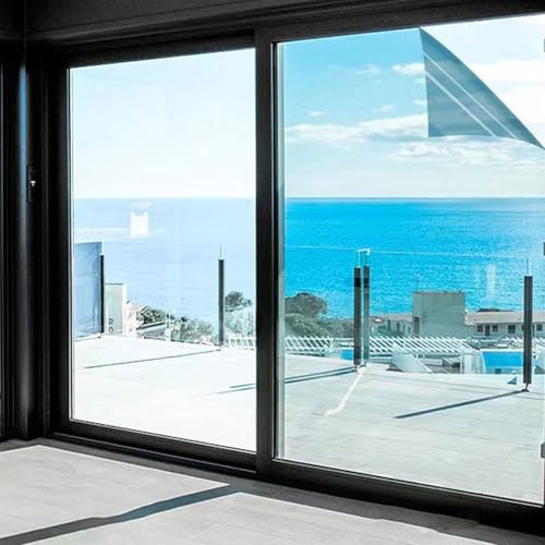 Fcmeavo Spiegelfolie Fenster Sonnenschutzfolie Bickdicht Fensterfolie Sichtschutz UV-Schutzfolie Selbstklebend Wärmeschutzfolie Thermofolie Fenster Verdunkelung für Büro und Haus(Smaragdsilber,120x200