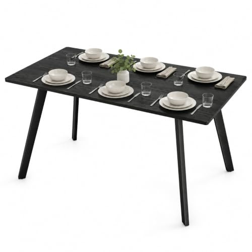 URBNLIVING 4–6 Seater Dining Table, Space-Saving Rectangular Table for Kitchen & Dining, Modern Flat Metal Legs, Durable Engineered Wood, Easy Assembly (Black Wood)