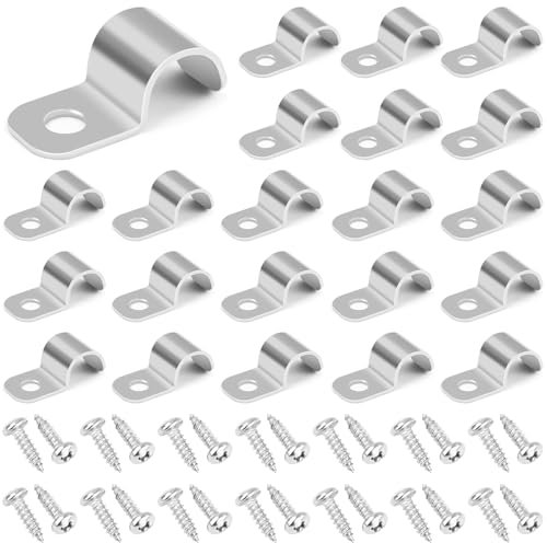 NISENTIA 50 Stück Kabelschellen zum Schrauben, Ø 7-8 mm Kabelschellen Metall mit 50 Edelstahl Schrauben Kabelhalter Schraubbar Rohrschellen Edelstahl U Schelle Befestigungsschellen für Rohre Silber