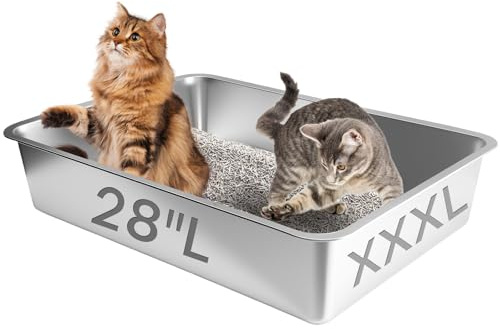 Homegroove XXXL Katzenklo Edelstahl, 70x50x15 cm Extra Großes Metall Katzentoilette für Große Katzen & Mehrkatzenhaushalte, Hoher Rand, Anti-Geruch, Einfache Reinigung (XXXL（70x50x15 cm）)