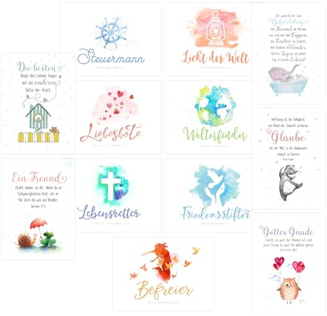 Segensart - Big Blessing Set „Ermutigung“ – 12 XL-Postkarten (16 × 11,5 cm) mit inspirierenden Sprüchen, inklusive 2 Gratis-Karten – Naturpapier – Kartenset