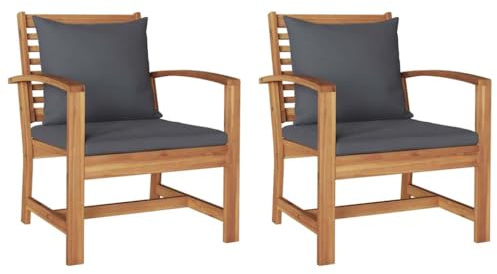 vidaXL Garden Chairs 2 pcs Beige 60 x 65 x 76.5 cm Solid teak wood, Outdoor Furniture, Teak Chair, Rustic Garden Seating, Durable Balcony Sofa, Terrace Bench, Patio