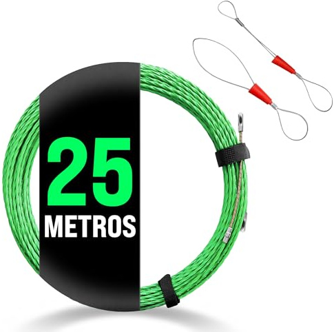 AG LogiShop Guía Pasacables Profesional 25m y 4mm + Pasacables Eléctrico con 2 Tiradores + Cinta Organizadora | Guía Cables Resistente para Instalaciones y Herramientas Electricista