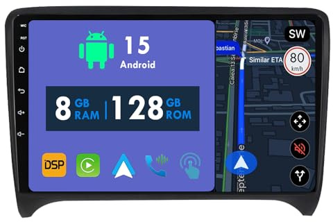RoverOne 8G+128G CarPlay Stereo für Audi TT 2 8J 2006-2014 mit Android Auto Radio GPS Navi Bluetooth RDS WiFi Touchscreen Head Unit Multimedia Player