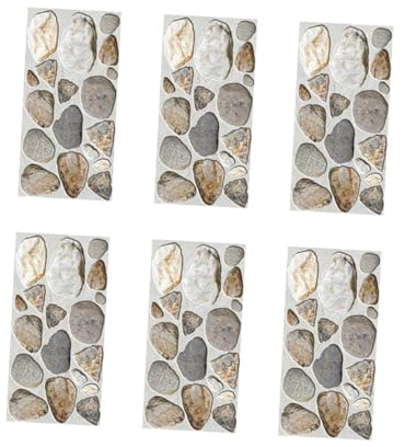 COLLBATH 6pcs Tile Sticker Tiles Cobblestone Pebble Textured Wallpaper Bathroom Peel Adhesive Decorative Backsplash Retro Wallpaper Wall Paper Home Kitchen PVC