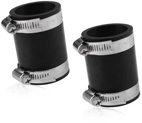 2 Pcs PVC Pipe Connectors, Flexible PVC Coupling with Stainless Steel Clamps for 1-1/4 Pipe (Inner Dia. 38mm/1.5in)