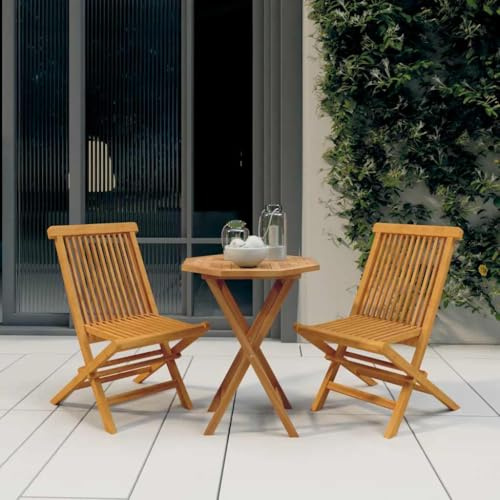 JHQHSM 3-TLG. Garten-Essgruppe aus Massivholz Teak, Klappbarer Tisch und Stühle für Terrasse, Wetterfeste Outdoor-Möbel mit Robustem Holzrahmen, Elegantes Design zum Entspannen,