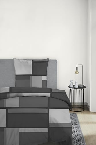 LOOKS BY WOLFGANG JOOP Bettwäsche 155x220 cm - 100% Baumwolle, Reißverschluss, weich & waschbar, 2-teiliges Set, Satinbettwäsche grau im grafischen Karo-Design