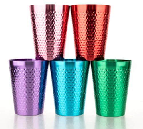 HELEVIA Vasos de Metal, Vasos Martillados de Aluminio Ligeros y Reutilizables de 5 Colores, con Alta Conductividad Térmica, para Bebidas Frías con Cerveza (5 piezas)