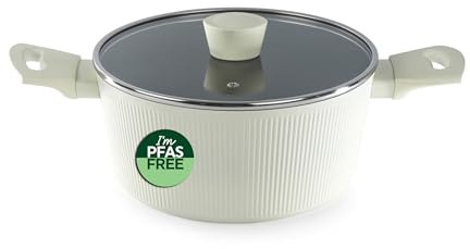 Russell Hobbs Cote Stockpot 24 Cm, Ceramic Non Stick, PFAS Free | Forged Aluminium Body, Straight Sides, Tempered Glass Lid With Steam Vent, Soft Touch Handles, Suitable For Induction Hobs
