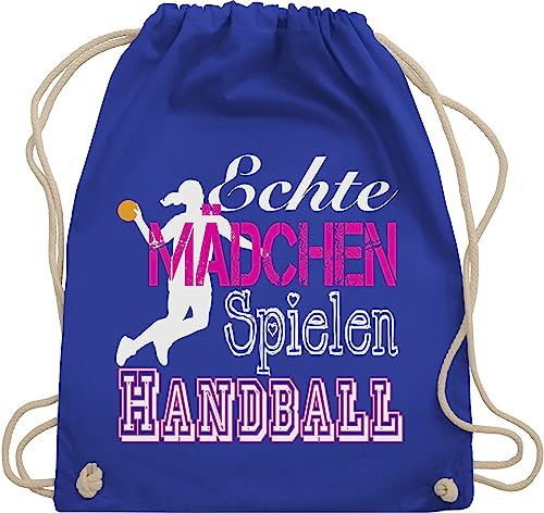 Turnbeutel Rucksack - EM 2026 Trikot Ersatz - Echte Mädchen spielen Handball I - Unisize - Royalblau - geschenke für handballer handballbeutel hanball habdball beutel kinderturnbeutel halbball