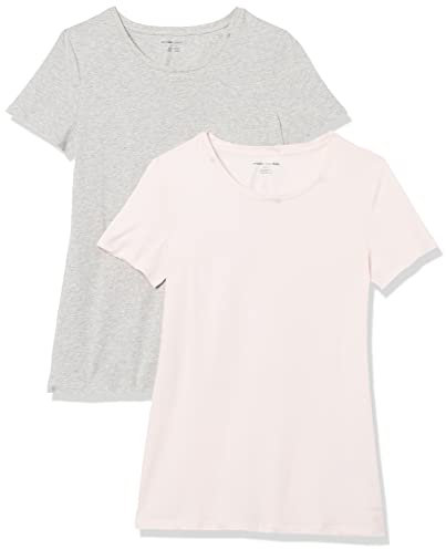Amazon Essentials T-Shirt Ras-Du-Cou à Manches Courtes, Coupe Standard Femme, Lot de 2, Gris Clair Chiné/Rose Clair, XXL
