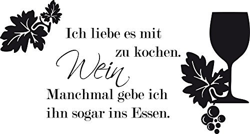 GRAZDesign Wandtattoo Küche Spruch Ich liebe es mit Wein zu kochen | Küchenaufkleber - 74x40cm / 070 schwarz