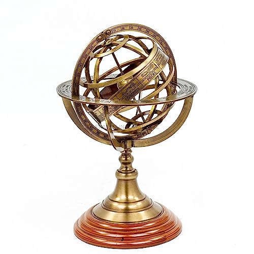 Antique Vintage Zodiac Armillary Messing Sphere Globe Wooden Display | Piraten antikes Schiff Dekor | Nagina International (Large, Antique Brass)