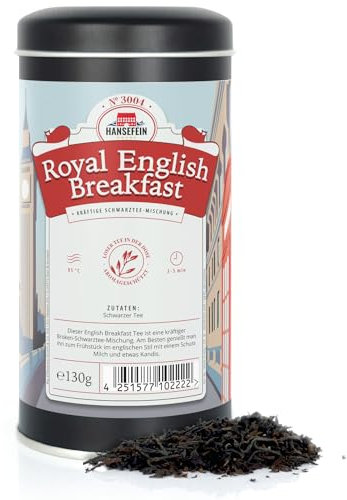 Hansefein Royal English Breakfast Schwarzer Tee Broken 130g in Aromadose Schwarztee als tee geschenk oder tee set zum genießen perfektes tee geschenkset in der tee box