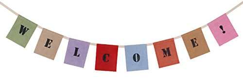 EQLEF Banner Bienvenido, Burlap Welcome Banner Colorful Flag Decoration Inicio Aula Accesorios Accesorios para Fiestas Suministros