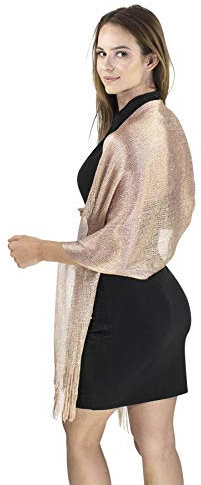Basic Sense Women's Metallic Net Shawl | Sparkling Evening Scarf | Elegant Wedding Wrap & Cover-Up for Formal Dresses, Rose Gold