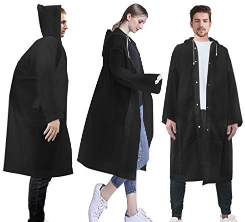 LAMA 3 Stück Regenponcho Wiederverwendbar Regenmantel Erwachsene Regenbekleidung Regencape Regenjacke Raincoat für Fahrrad Wandern Camping Reisen Angeln Konzert Stadion Festival Schwarz