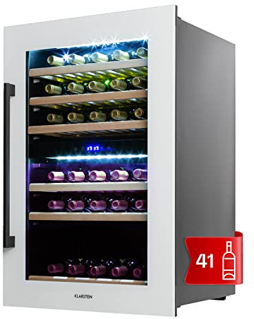 Klarstein Vinoteca, Nevera para Vinos con 2 Zonas Refrigeración, Botellero Puerta Cristal para Vino, Proseco, Expositor Interior y Exterior, Panel Táctil, 132 L., Vinoteca Capacidad 41 Botellas