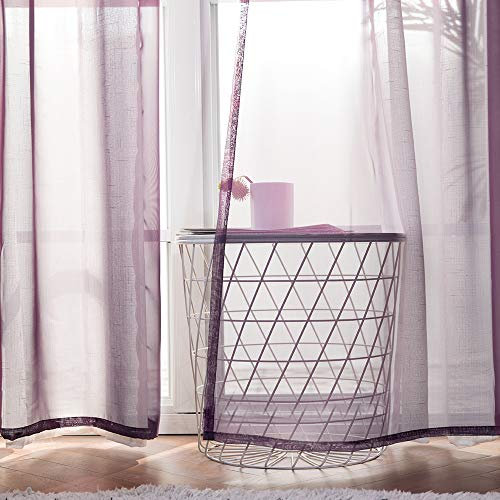 MIULEE 2er Set Voile Vorhang mit Ösen Transparente Gardine aus Voile Polyester Ösenschal Transparent Wohnzimmer Luftig Dekoschal für Schlafzimmer Lila 160 x 140cm H x B, Grommet Top