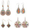 BHAHAI 4 Pairs Vintage Dangle Earrings, Bohemian Earrings Vintage Drop Earrings Dangle Hook Earrings Statement Earrings Boho Retro Rhinestone Stud Earrings Leaf Shape Earrings for Girls Women