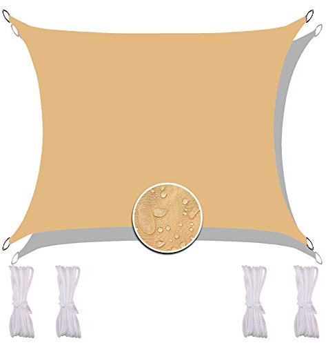 Redfire Toile Solaire Rectangular 4X6M, Imprégné Voile d'Ombrage Camouflage Différentes Tailles avec Corde de Fixation Insipide pour Carport Jaune Sable