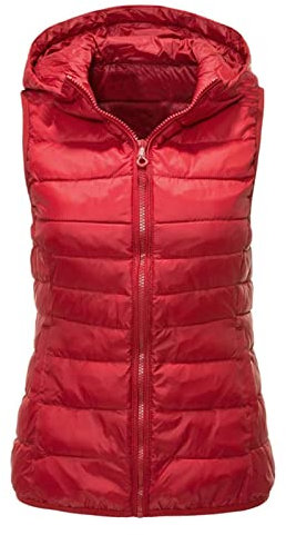 Cocila Womens Plus Size Waistcoat Lightweight Quilted Body Warmer Hooded Gilets Bodywarmer Winter Zipper Padded Warm Coat Thicken Sleeveless Down Jacket Zip Up Winter Vest with Pockets S-4XL Red