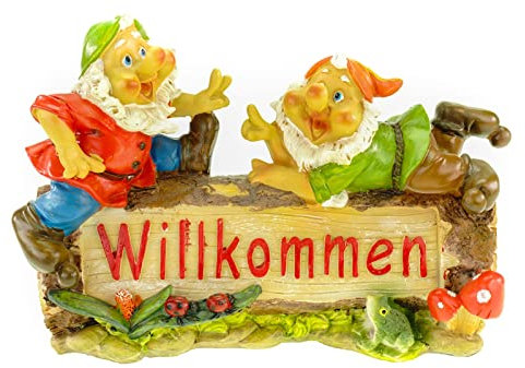 G. Wurm GmbH + Co. KG Welcome Gartenzwerg auf Holzstamm 26 cm Gnom Figur Gartenfigur Zwerg