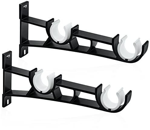 Gardinenstangenhalterungen, 28 mm, strapazierfähig, doppelte schwarze Gardinenstangenhalterungen, Set mit 2 Vorhangstangenhalterungen für Gardinenstangen