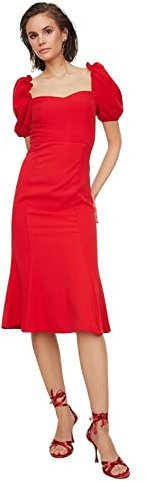 Trendyol Women Party Midi Bodycon Fitted Woven Dress Vestido Tejido Ajustado básico a Media Pierna de Fiesta para Mujer, Fucsia, 38