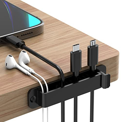 JIRVY Cable Clips 5 Pack Adhesive Desk Wire Tidy Phone Charging Organiser Light Cord Management Durable Strong Table Accessories Holder for Office, Home and Car (Black)